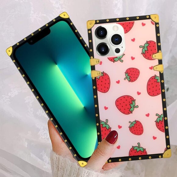 iPhone XR Case - Strawberry, Gradient, Gold Trim square for apple bling - Picture 2 of 6